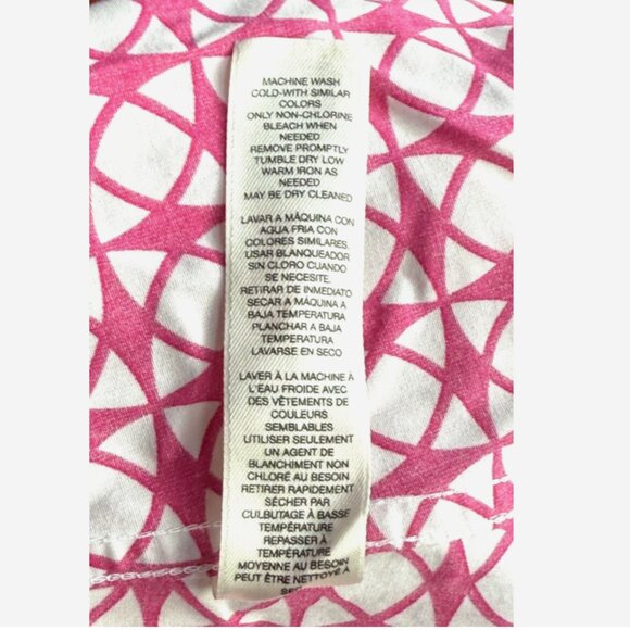 Chico’s Women’s Size 2 (L) Pink White Geometric Print Button-Down Blouse - Picture 9 of 9